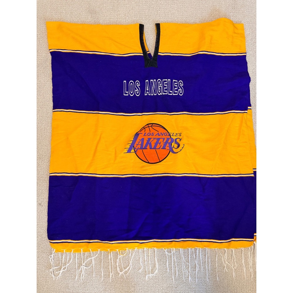 Vintage Los Angeles Lakers Pancho Mexican Blanket Hoodie Purple Gold One Size